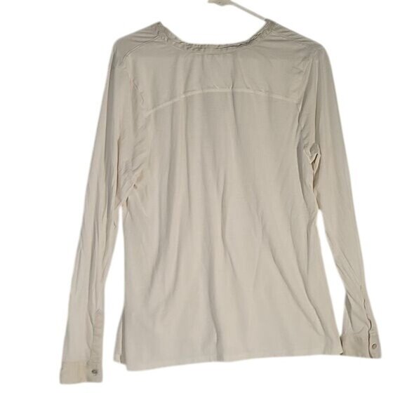J. Jill Womens Silk-Trimmed‎ Henley Long Sleeve Shirt L White Pima Cotton/Modal - Picture 5 of 5